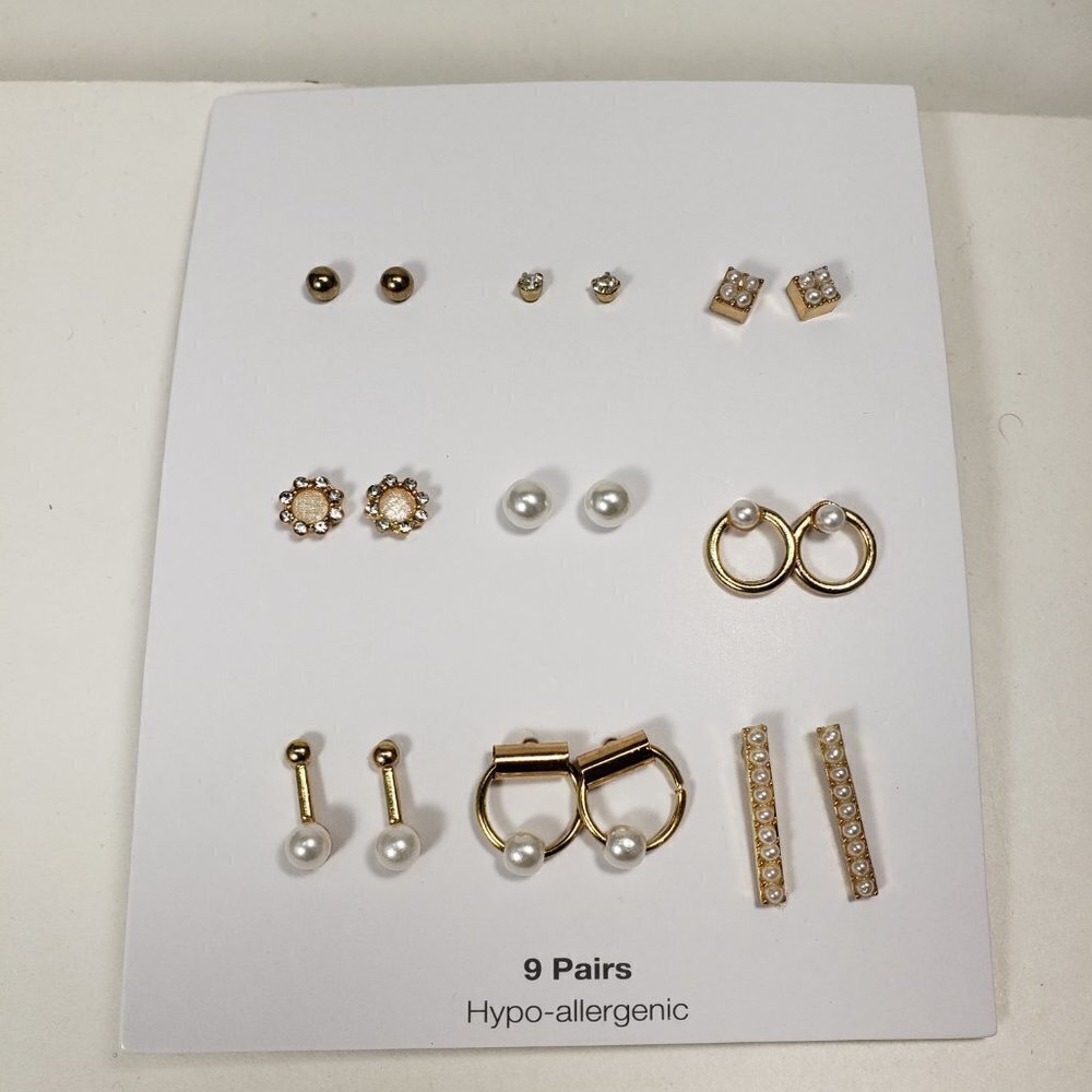 Upgrade Your Jewelry Collection with Women's Stylish Set of 9 Gold Tone Earrings